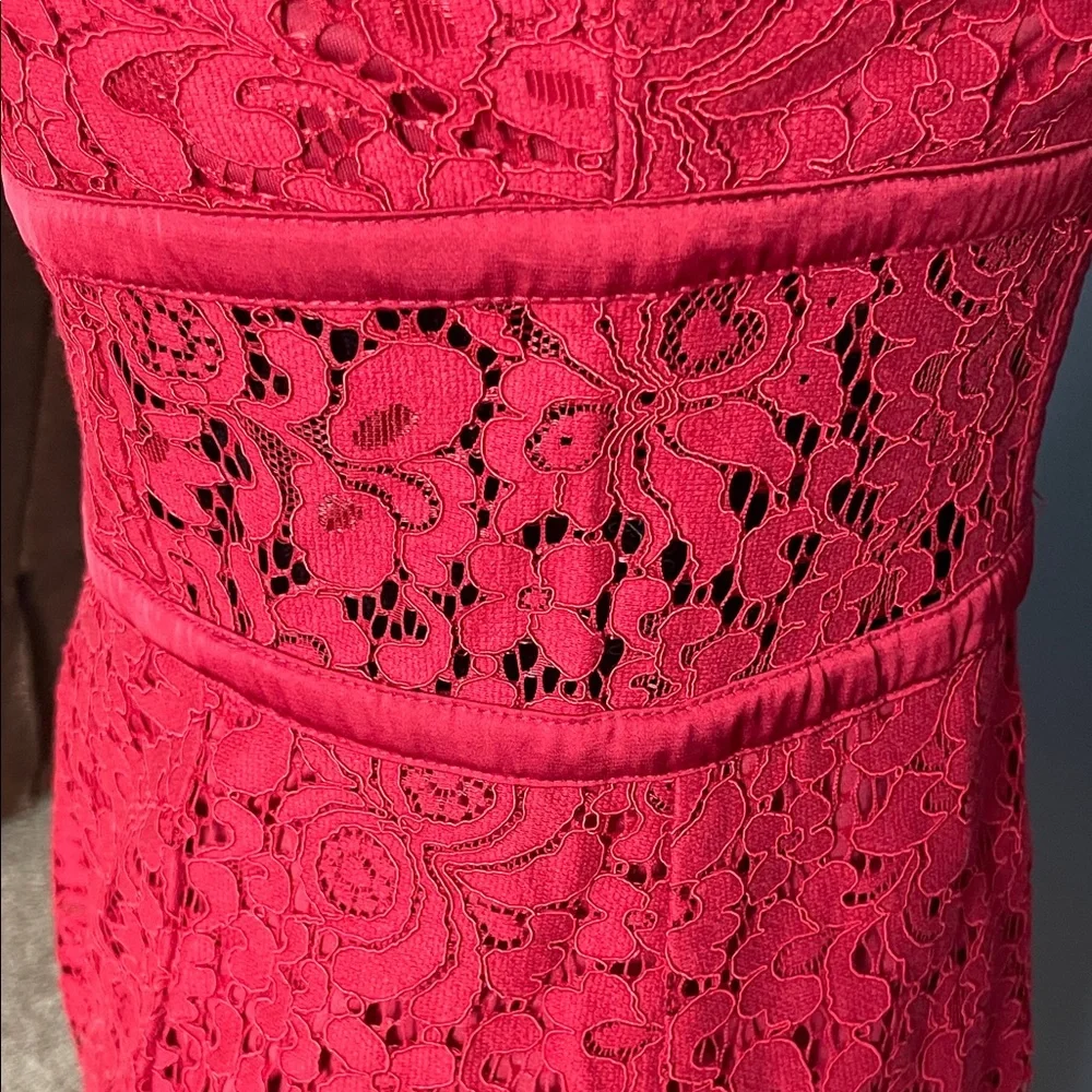 Express Vibrant Red Lace Midi Dress - Picture 4 of 4